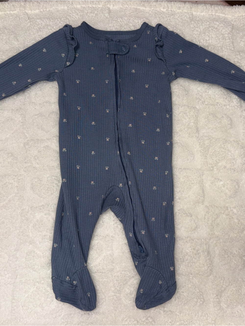 Carter's Dusty Blue Ribbed Footed One-Piece with Tiny Dot Print